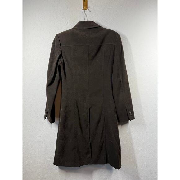 Women's VIntage Faux Suede Brown Long Button Front Coat Size 6 - Picture 4 of 8